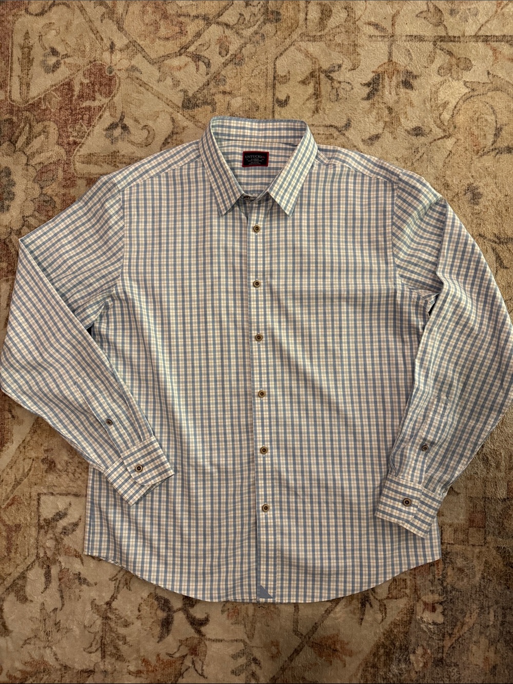 UNTUCKit Blue and White Checked Dress Shirt